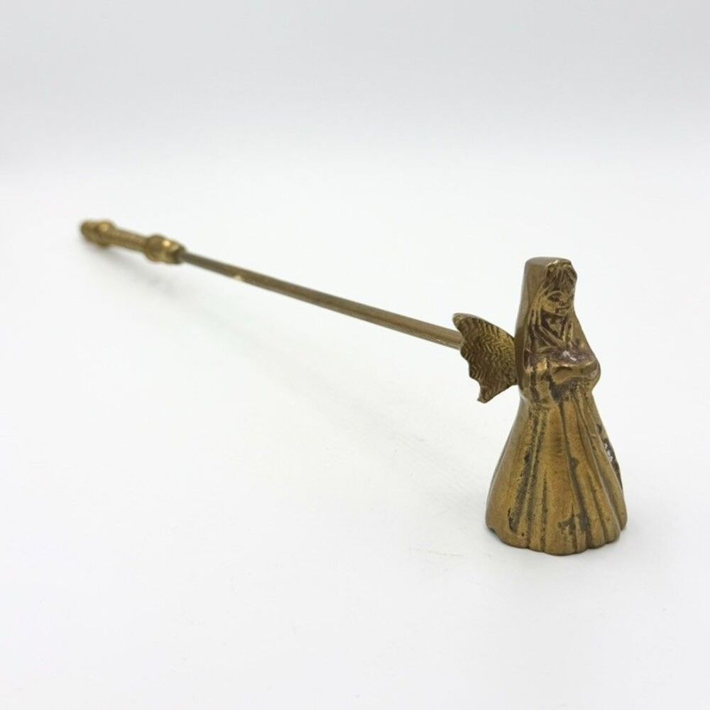Vintage Brass Angel Candle Snuffer 12" Long Figural Christmas Holiday Decor